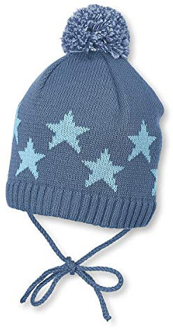 Sterntaler - Baby Jungen Mütze Strickmütze zum binden mit Bommel und Sternen, gefüttert von Sterntaler, blau - 4701708 - 45blau