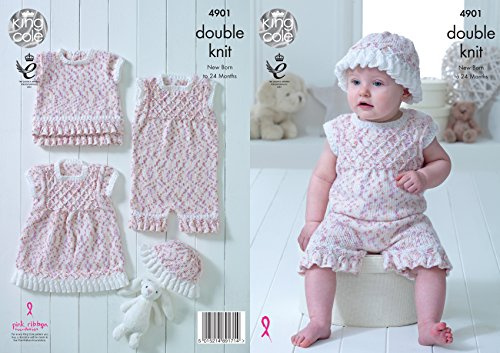 King Cole 4901 Knitting Pattern Baby Set Dress Top Playsuit and Hat in Cherish Dash DK,Multicolor,14 - 22 chest
