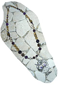 SSH-Design - kurze Kette Collier - EULE - rauchgrau & lila -