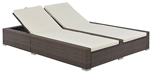vidaXL Doppelliege Poly Rattan Braun Sonnenliege Gartenliege Gartenmöbel Liege