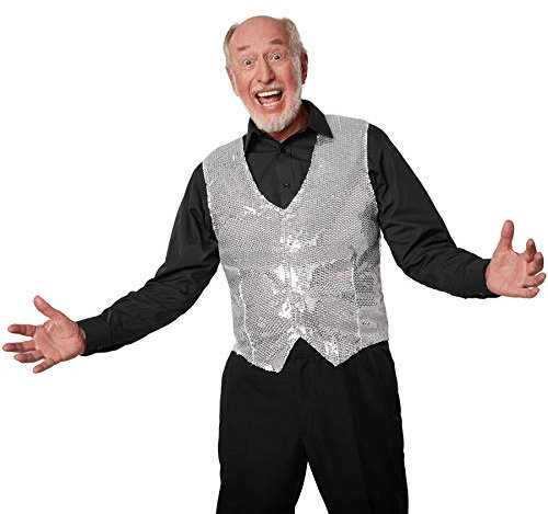 dressforfun 901000 Herren Pailletten Anzug Weste, V-Ausschnitt, Ärmellos, silber - diverse Größen - (L | Nr. 303968)