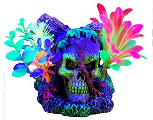 Marina iGlo Skull & Vines 3 Aquarium Decoration Fish Hide - Glows Under Blue LED