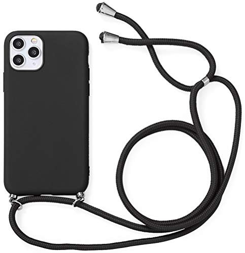Yoedge Funda con Cuerda para Huawei P20 Lite-5.84, Funda de Silicona Antideslizante Suave TPU para Teléfono Móvil con Colgante Ajustable Collar Correa para el Cuello Cadena Cuerda, Negro