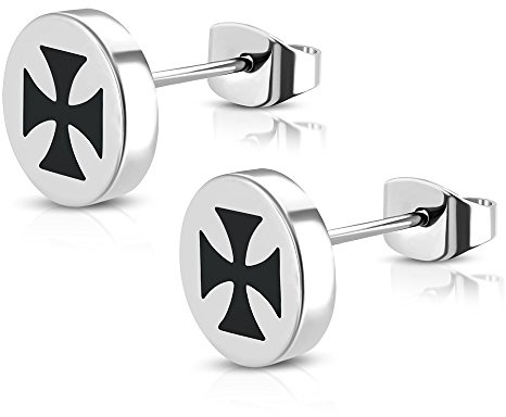 BlackAmazement 2er Set 316L Edelstahl Ohrstecker Stecker Studs Kreuz Cross Biker Herren