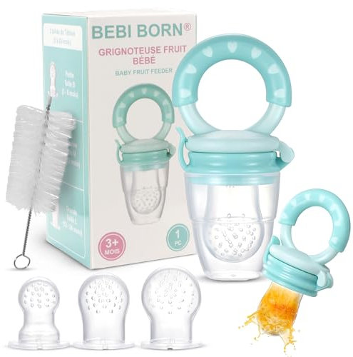 BEBI BORN - 1 Chupete Fruta Bebe + 3 Tetinas silicona sin BPA 4-24 meses - Alimentador Antiahogo Bebe - Chupete Fruta Azul - Chupete para Fruta Bebe - Chupete Fruta Bebe 6 meses - Manual del usuario