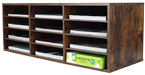 PAG 12 Fächer Verstellbarer Dokumentenablage aus Holz,Holz-Literatur-Stehsammler,Aktensortierer Briefablage A4 Zeitschriftenständer,für Büro/Zuhause/Schule, Antik Braun