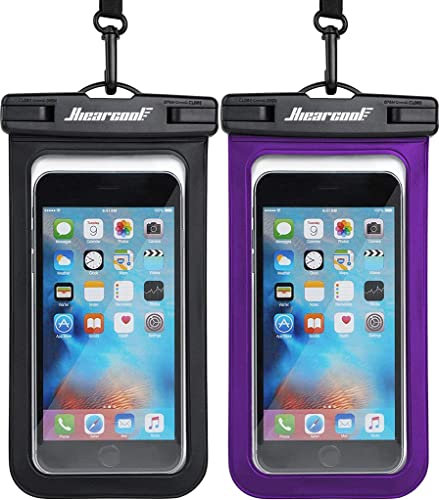 Hiearcool Universal Waterproof Phone Pouch Compatible for iPhone 17 16 15 14 13 Pro Max Plus Up to 8.3, IPX8 Beach Travel Essentials-Black&Purple-2Pack