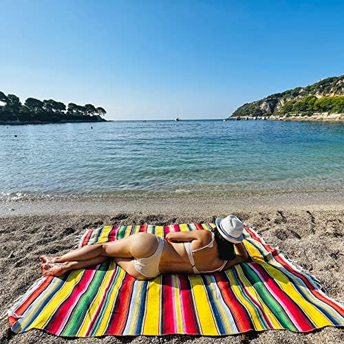 Libibio Strandtuch Badetuch groß (120cm x 200cm) I Decke Stranddecke Picknickdecke Campingdecke Strandmatte - leicht und schnelltrocknend - Mexikanisches Motiv Sonne