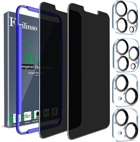 Ferilinso [5-in-1] Pellicola Vetro Privacy Temperato per iPhone 14 Plus & iPhone 13 Pro Max Accessori 2 Pezzi Vetro AntiSpy Protettivo 2 Pezzi Cover Protezione Vetro Pellicola Fotocamera