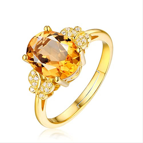 Oval Citrin Rose Gold Ringe Für Frauen Einstellbare Hochzeit Weißer Zirco Ring Edlen Schmuck