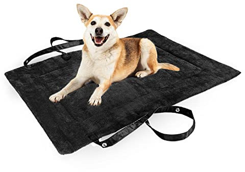 Pawsse Wasserdicht Hundedecke für Unterwegs 80 x 60cm, Outdoor Hundematte Waschbar Hundekissen zum Mitnehmen, Faltbare Hundebett für Reise Auto Camping, Schwarz