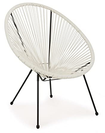 Decorspace Salon moderne Parker avec fauteuils et table en corde synthétique pour jardin et véranda (fauteuil, blanc)