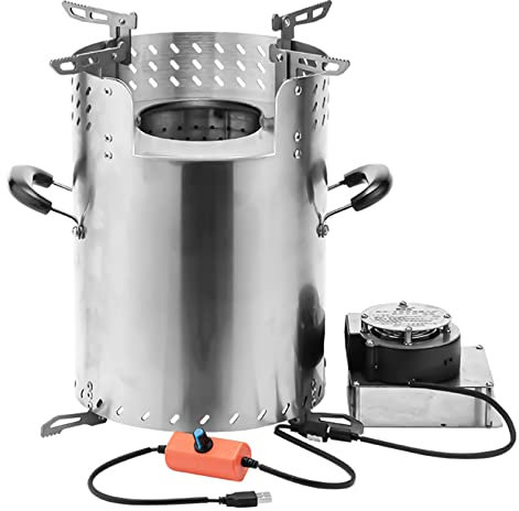 YYUINU Feuerstelle Holzbefeuerte Gusseisen-Feuerstelle für den Außenbereich, Kaminheizung, Holzkohlebrenner, mit externem Gebläse und Grill,B