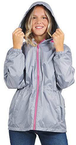 PERLETTI Giacca a Vento Impermeabile Donna Antivento Leggera - Pioggia Trench con Cappuccio e Dettagli Catarifrangenti - Kway Antipioggia Corsa Trekking Outdoor (M, Grigio)