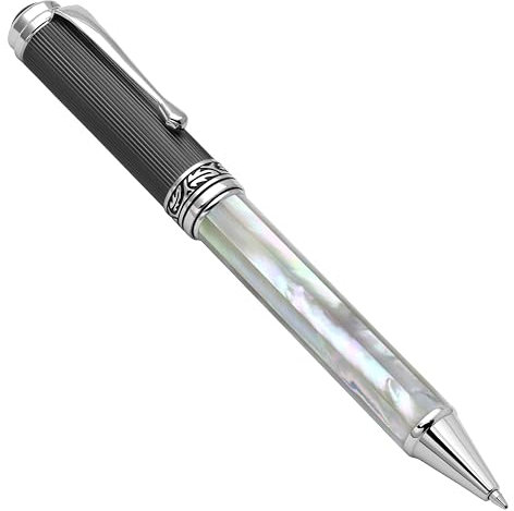 Xezo Maestro Medium Twist Action Handgefertigter Kugelschreiber Schillerndes Perlmutt Ozeanischer Herkunft mit diamantähnlichem Carbon PVD Serialisiert, keine zwei Stifte gleich