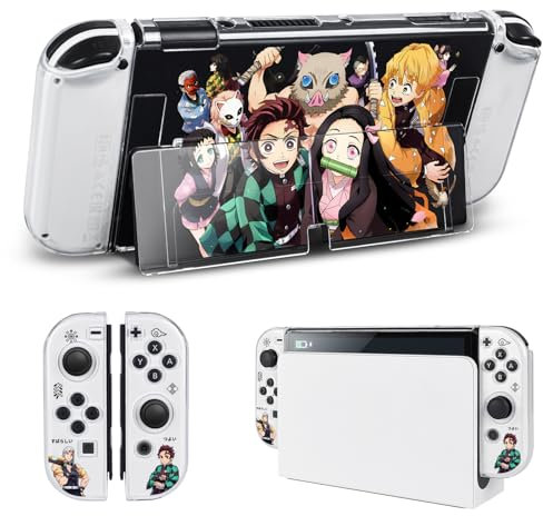 DLseego Funda Protectora Compatible con Nintendo Switch OLED, Accesorios para Switch OLED,Funda de PC Transparente y Funda Blanda para Joystick,Absorción de Golpes y Diseño Antiarañazos, Demon Slayer
