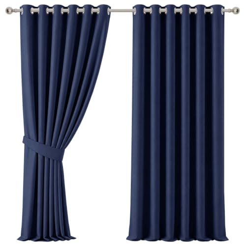 Aspire Homeware Eyelet Blackout Bedroom Curtains, Navy 90 x 108 1 Pair