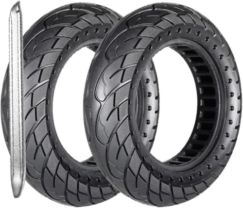 G.V.SHOP® 2 Vollgummiräder 10 x 2,5 Zoll 36 mm Reifen für Elektroroller, Xiaomi, Ducati, Lexgo, Vivobike S2, rutschfest, Vollgummi (Schwarze Punkte 2pcs + Hebel)