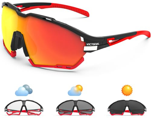 Victgoal Fahrradbrille Herren Damen UV400 Schutz Sonnenbrille, mit 2 Wechselgläser Polarisierte & Photochrome Selbsttönend, Schutzbrille Sportbrille für Outdoorsports wie Radfahren Laufen Angeln