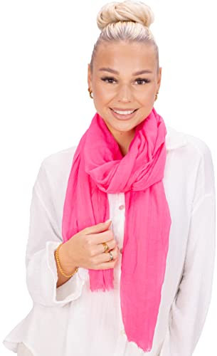 Lolus Eleganter dünner, leichter und weicher Uni Damen Schal mit kurzen Fransen - Alessandra (A25 pink)