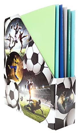 HERMA 19716 Stehsammler A4 mit Fussball Motiv, 7,5 cm breit, faltbar, stabile Pappe, schmaler Zeitschriftenhalter für Mädchen & Jungen, Stehordner zum Aufbewahren von Dokumenten, Unterlagen, Mappen