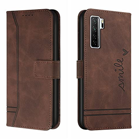 Bravoday Hülle für Huawei P40 Lite 5G / Nova 7SE 5G, PU Ledertasche Handyhülle Flip Schutzhülle Kompatibel mit Huawei P40 Lite 5G / Nova 7SE 5G, mit Kartenfäch & Kickstand, Braun