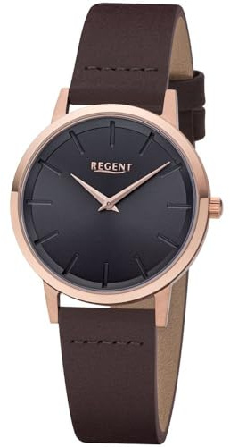 REGENT Damenuhr 03P38FL-01B, anthrazit/rosé, mit Lederband
