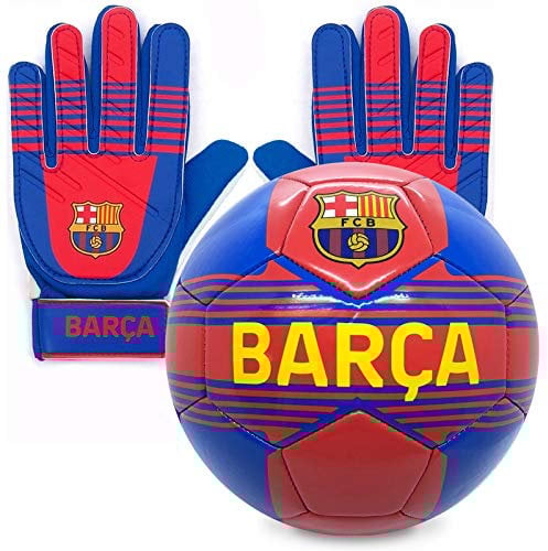 FC Barcelona - Kinder Fußball-Set - Torwarthandschuhe & Fußball - mit Vereinswappen - Offizielles Merchandise - Geschenk - Jugendliche: 10-16 Jahre