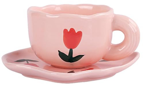 Disoza Set Di Tazze Da Caffè Con Piattino Dolce Tazza Di Tulipani Rosa Regali Per Le Donne Compleanno Tè Tazza Di Caffè Con Piattino 250 ML Tazza Di Ceramica Regalo Di Compleanno Per Le Donne Ragazze