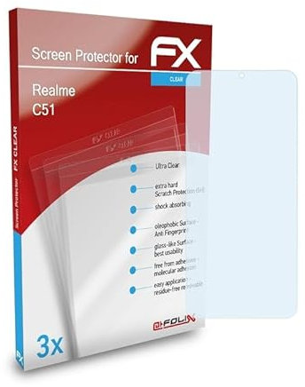 atFoliX Lámina Protectora de Pantalla compatible con Realme C51 Película Protectora, ultra transparente FX Protector Película (3X)