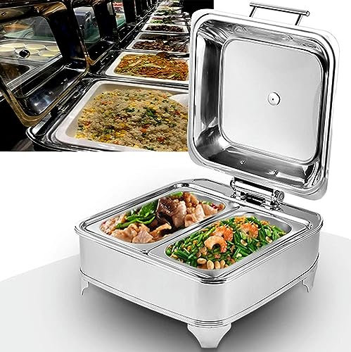FLTRGO 6L Chafing Dish Elettrico, Scaldavivande Elettrico Acciaio Inox, Contenitore Termico per Alimenti Caldi per Buffet, Banchetti, Feste in Casa, Temperatura Regolabile (30-80 °)