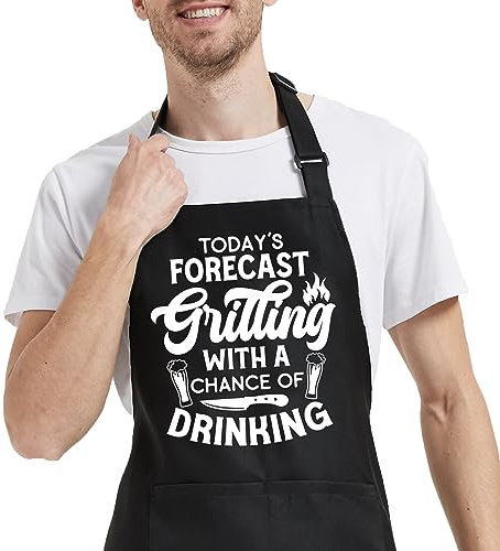 OzosKeiw Lustige Kochschürzen für Damen und Herren mit Tasche, Grillschürze mit verstellbarem Nackenband, Geburtstagsgeschenk für Papa Mama, Die heutige Vorhersage Grillen, Standard