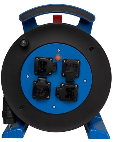 Jumbo-Kabeltrommel 2.0 40m H07BQ-F 3G1,5 qmm blau 4 Schutzkontakt-Steckdosen SW