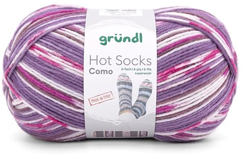 Gründl Wolle Hot Socks Como 6-fach 1 Knäuel 150 g, Fuchsia-braun | Sockenwolle für 1 Paar Socken - Sockengarn - 75% Schurwolle, 25% Polyamid - 100 g / 420 m - Nadelstärke 2,5 - 3