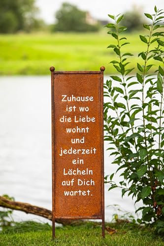 Schild Gartenschild Edelrost Rost Einstecken rostige Gartendeko Blumen Blüten Dekoration Beetstecker Gartenstecker (Zuhause ist wo die Liebe wohnt und jederzeit ein lächeln auf Dich wartet)