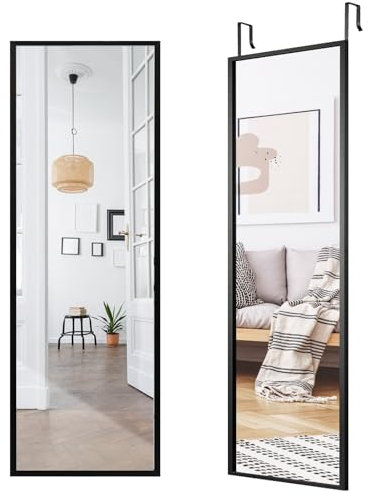 Multigot Full Length Wall Mirror, Rectangular Over the Door With Height Adjustable Hooks, Large Long Hanging for Living Room Bedroom Entryway (Black)