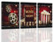 ZXHYWYM Film Wandbild 3 teilig Filmschild Leinwanddruck schwarz und rot Film Popcorn Gemälde modernes Heimkino Raum Medien Kino Wanddekoration mit Rahmen (40x60cmx3)