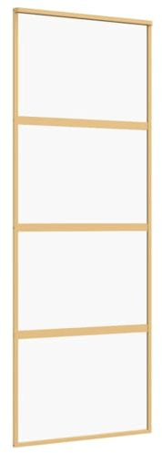 vidaXL Schiebetür, Glasschiebetür mit Metallrahmen, Schlank Glastür Tür mit Zubehör, Innentür Zimmertür, Golden 76x205 cm ESG-Klarglas Aluminium