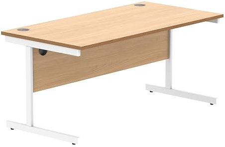 office hippo Essentials Rechteckiger Schreibtisch-Computer-Arbeitsplatz, Heimbürotisch mit Kabelanschluss-Management, 160 x 80 cm, Norwegische Buche