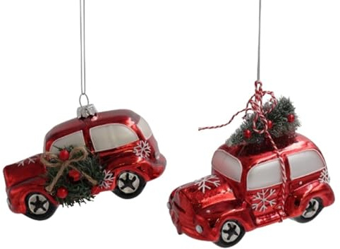 Werner Voss GmbH 2er Set Christbaum Schmuck Anhänger Weihnachten Auto rot Glas Deko Xmas Advent