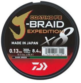 DAIWA J-Braid Expedition X8E, 0,35mm, 36,0kg/79,5lbs, 300m, Dark Green/Dunkelgrün, Geflochtene Angelschnur, 12551-135