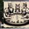 ABAKUHAUS Katze Duschvorhang, Vintage Gentleman Kätzchen Spielen Poker Monochrom Effekt Glücksspieltisch Druck, Stoffliches Gewebe mit Haken, 175 x 220 cm, Elfenbein Dunkles Taupe
