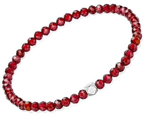 Apocalyptic-K Ladies Natural Gemstone Armband, 5MM 925 Sterling Silber Rhombisch, 4MM Spinell Perlen Armband für Frauen (Granat,4MM)