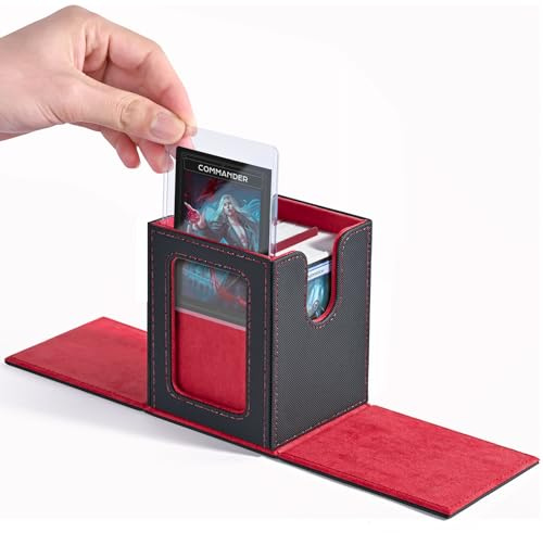 ZLCA MTG Deck Box mit Commander Display, Magnetic Sammelkarten Box für 100+ hüllen Karten, Premium Karten Aufbewahrungsbox mit 2 kartentrenner 1 Toploader Kompatibel mit Trading Cards (Grey&Red)