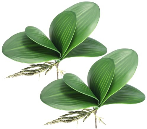 PATIKIL Foglie di Orchidea Finta 5,51 5 Foglie con Steli Lattice Verde 2Pz | Piccola Pianta Artificiale Fogliame Phalaenopsis, Vero, per Decorare Vasi Fiori Casa