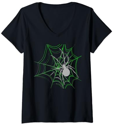Damen Spinne Spinnennetz T-Shirt mit V-Ausschnitt