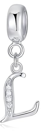 Symretie Damen 925 Sterling Silber Charms Anhänger Buchstaben L Beads Charms Kompatibel mit Europäischen Armbänder und Halskette
