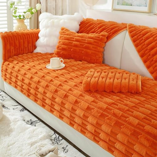 ZCXRYFL PlüSch-Sofabezug L/U-Form Eckcouch Universal-Sofa Abdeckung 1 2 3 4-Sitziger Rutschfester Sofa üBerzug FüR Leder-/Holz-/Stoff Sofas, Kratzfeste Balkondecke FüR Katzen(110X210cm,Orange)