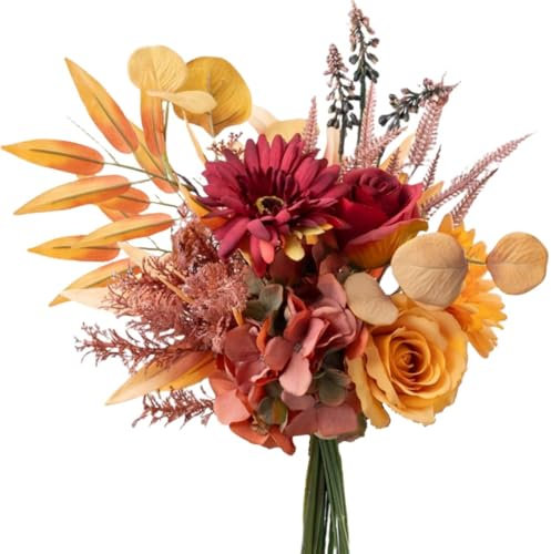 YELIKIT Flores artificiales, plantas artificiales, flores decorativas, hortensias, arreglos florales de seda para el hogar, ramo de otoño, boda, jardín, decoración de festivales