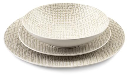 MÉDARD DE NOBLAT - Service vaisselle - Tweed - Grès - Lot de 18 assiettes - Ivoire